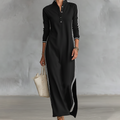 Minimalist Button-Down Collar Dress with Contrast Trim