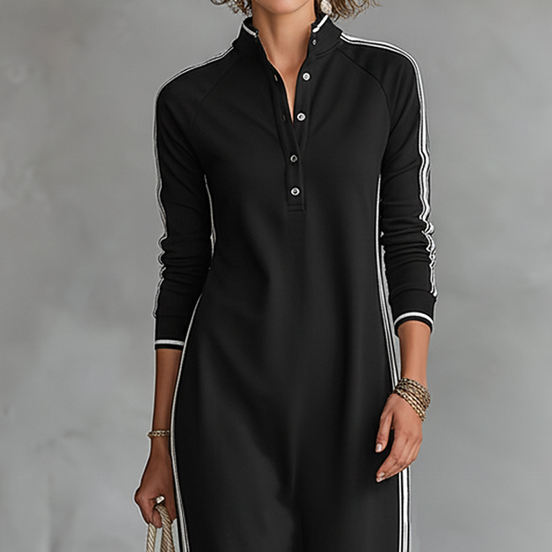 Minimalist Button-Down Collar Dress with Contrast Trim