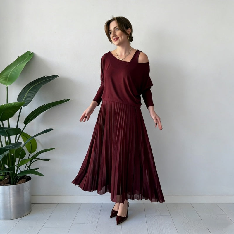 Women's Off-Shoulder Top & Sleeveless Dress Set