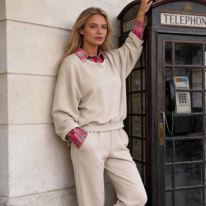 Plaid Patchwork Sweatshirt & Pants Set