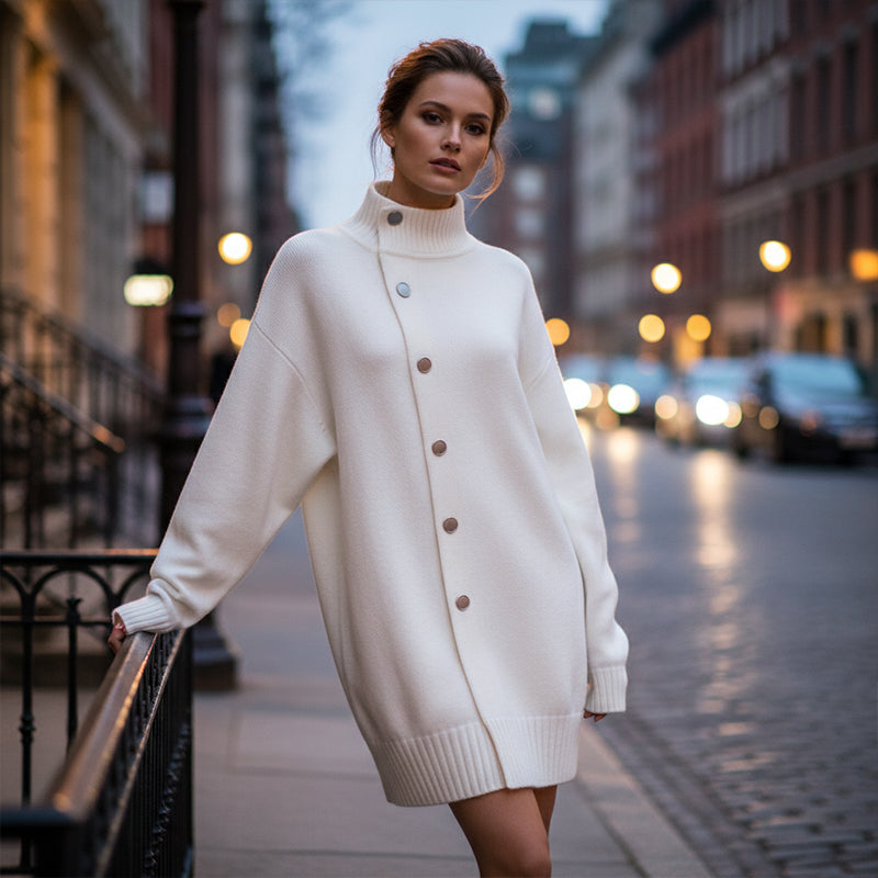 Women's High-Neck Button-Up Cardigan