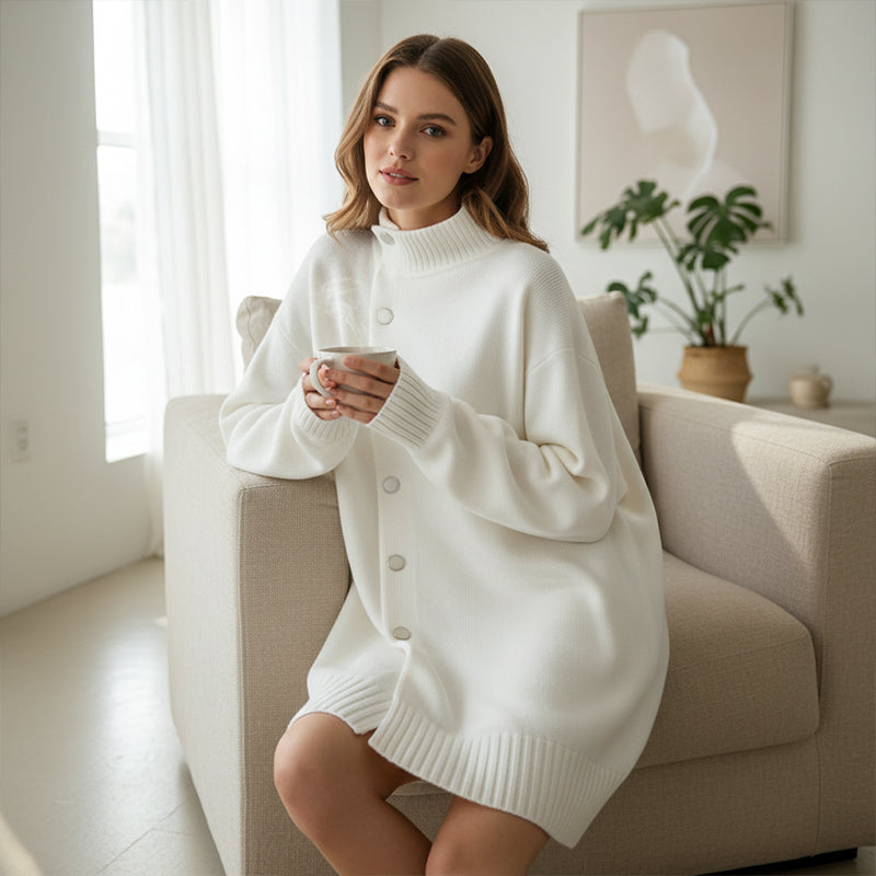 Women's High-Neck Button-Up Cardigan