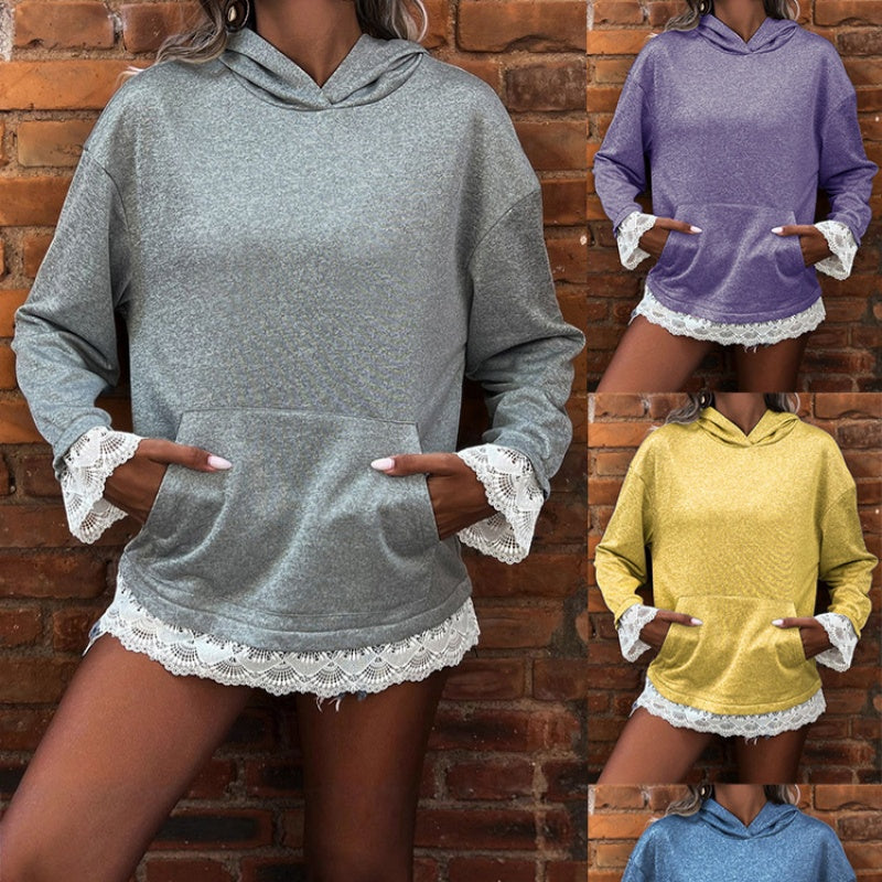 Women's Long Sleeve Hoodie with Lace Trim