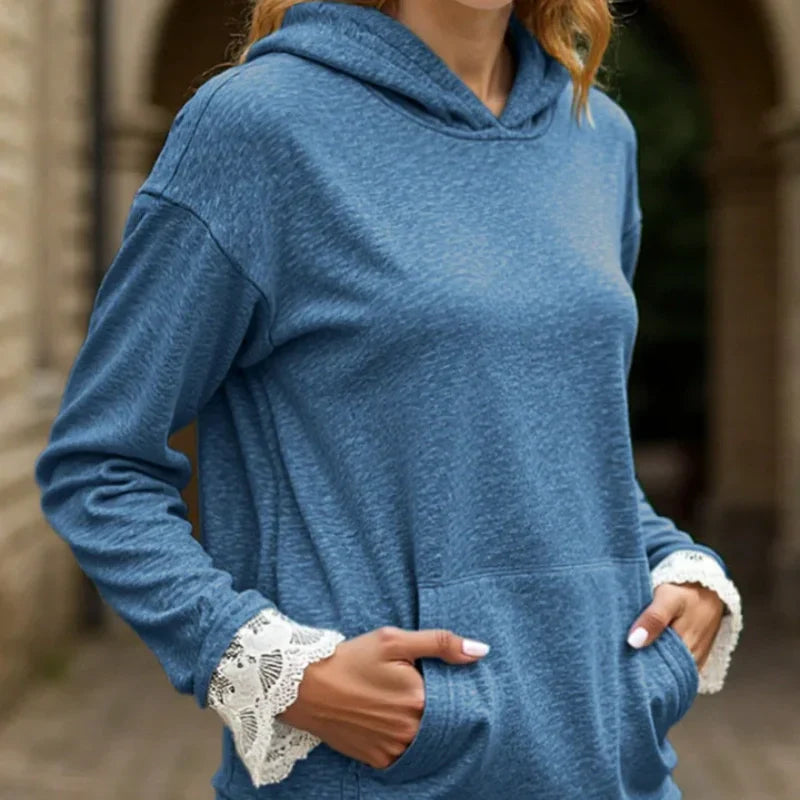 Women's Long Sleeve Hoodie with Lace Trim