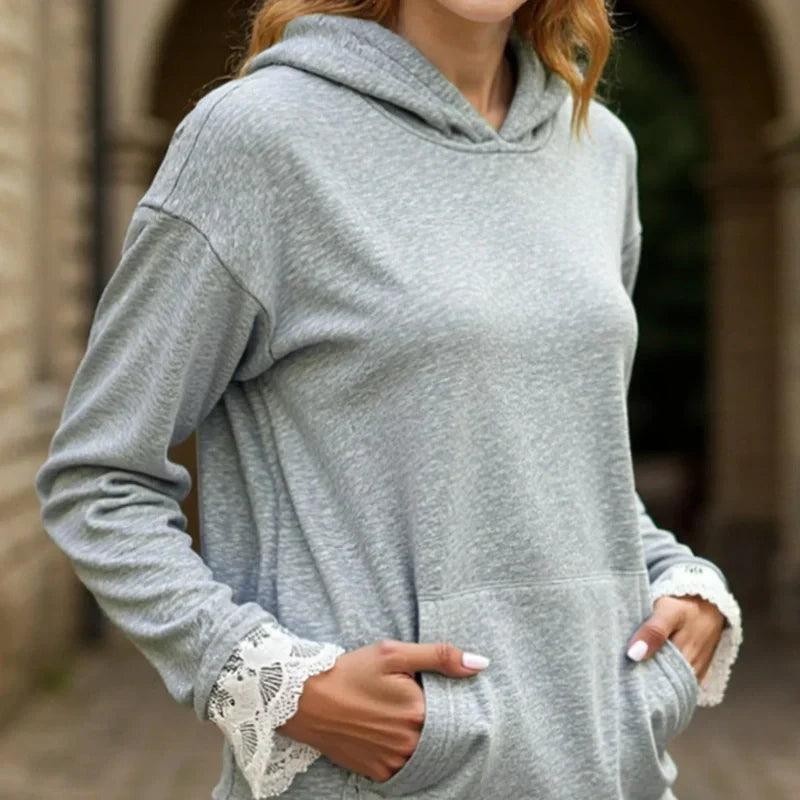 Women's Long Sleeve Hoodie with Lace Trim