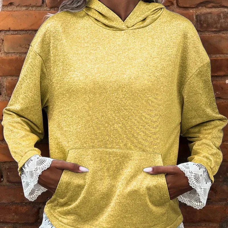 Women's Long Sleeve Hoodie with Lace Trim