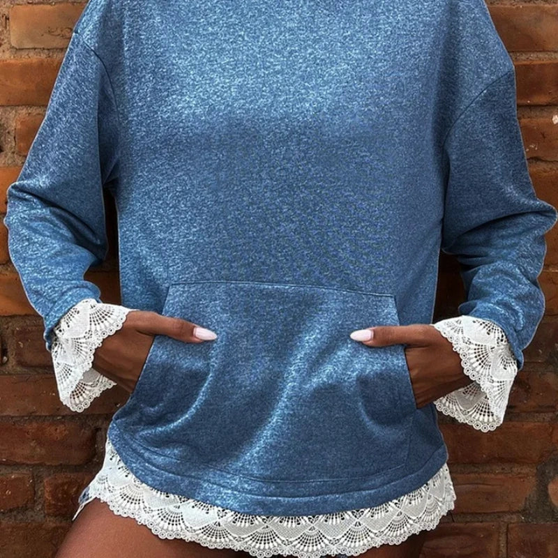 Women's Long Sleeve Hoodie with Lace Trim
