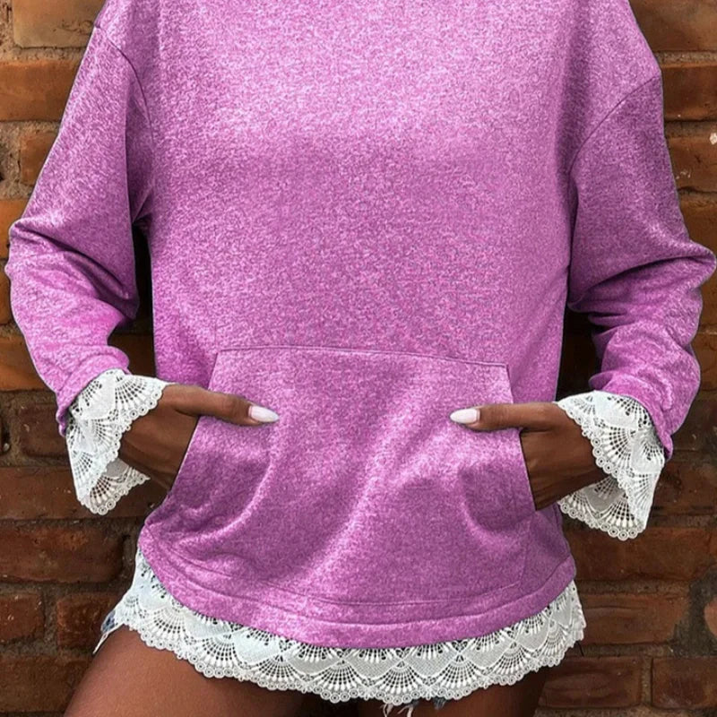 Women's Long Sleeve Hoodie with Lace Trim